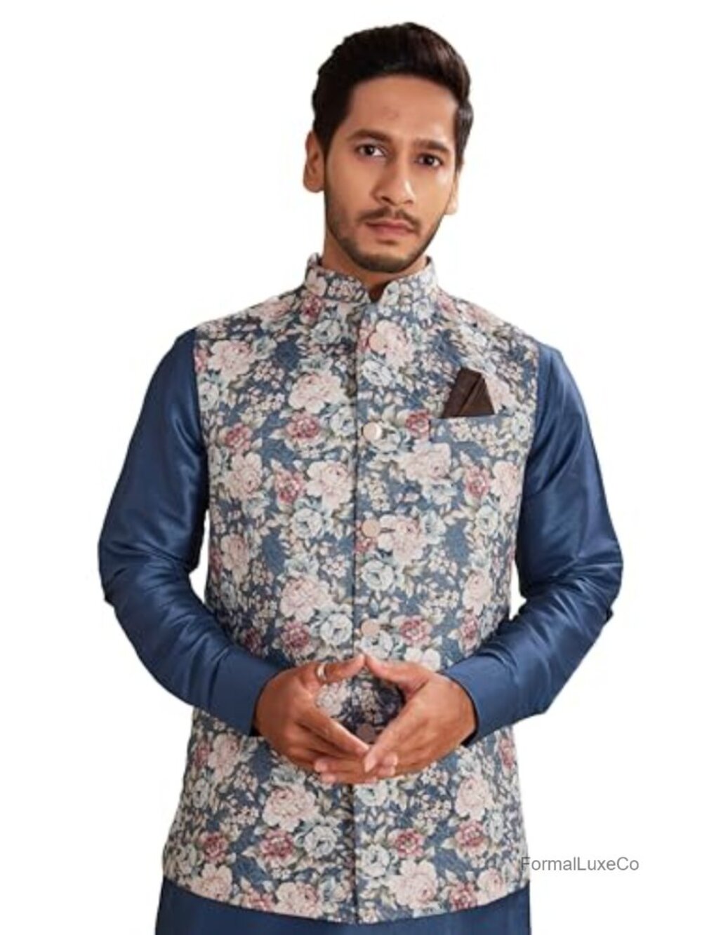 Men's Silk Jacquard Nehru Jacket Wedding Vest Traditional